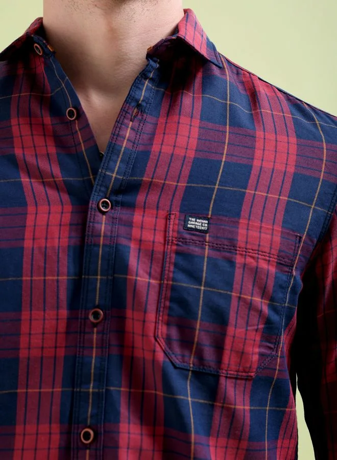 The Indian Garage Co Men Regular Fit Checkered Full Sleeves Cutaway Collar Casual Shirt