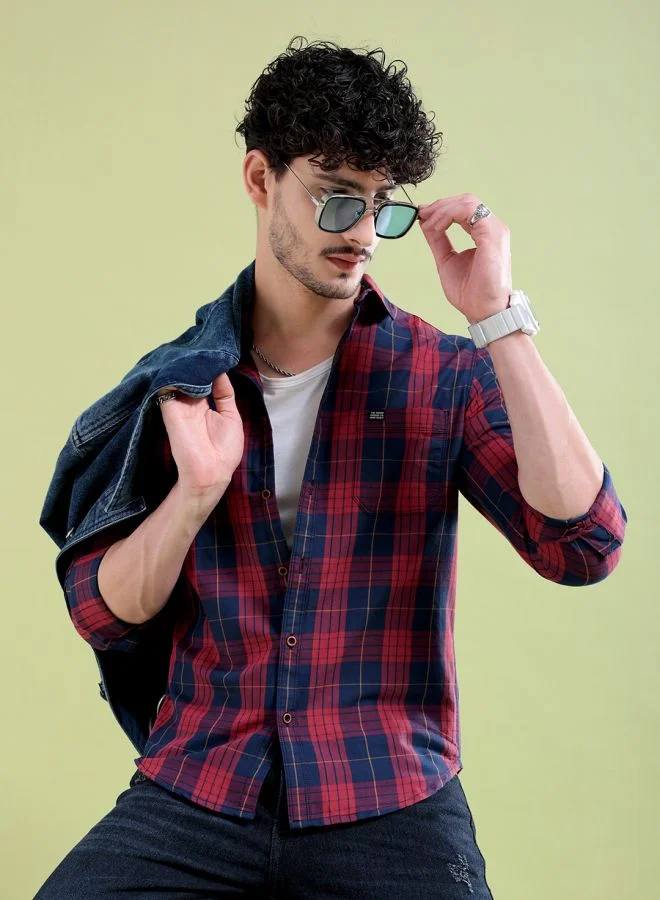 The Indian Garage Co Men Regular Fit Checkered Full Sleeves Cutaway Collar Casual Shirt