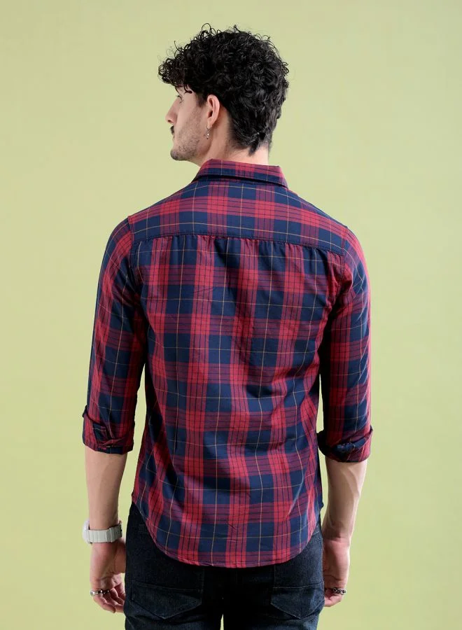 The Indian Garage Co Men Regular Fit Checkered Full Sleeves Cutaway Collar Casual Shirt