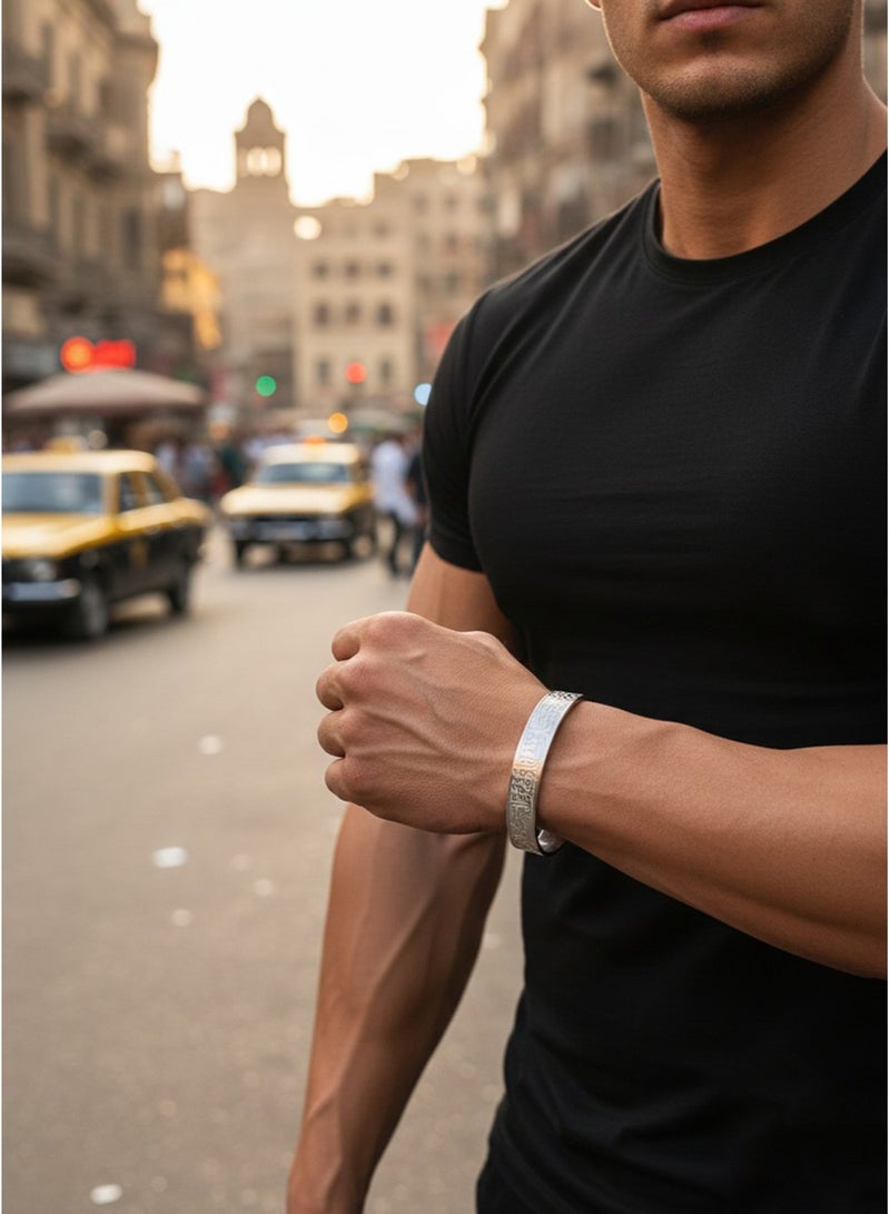 Julia Store 18K White Gold Plated 316L Stainless Steel Islamic Jewelry Gifts Allah Safe Bangle - Image 4