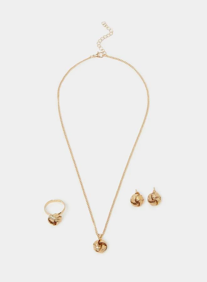 ستايلي Gold Tone Pendant Necklaces, Ring and Earrings Set
