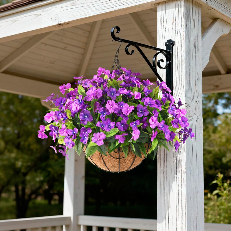ZFProcess Artificial Impatiens Flowers for Outdoors, 6 Bundles Silk Fake Flowers for Spring Summer Decoration, UV Resistant Faux Plants Plastic Bouquet for Home Planter Porch Patio Yard Decor(Double Purple) - Image 4