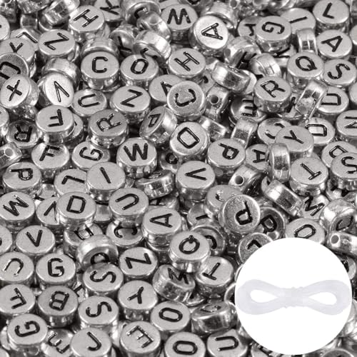 Yochus 1000pcs Silver Letter Beads for Bracelets, 4x7mm Black Alphabet A-Z Beads Friendship Bracelets Jewelry Making Kit for Teen Girl Gifts - Image 1