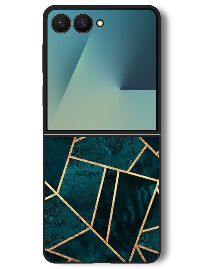 Theodor Case Compatible with Samsung Galaxy Z Flip 7 - 6.9 Inch Protection Shockproof Bumper Cover Green Geometrical - Image 1