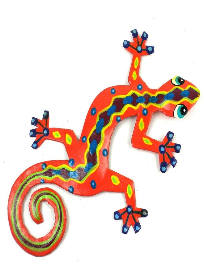 Global Crafts - 8 in Painted Gecko Metal Wall Art - Decorative Wall Gecko, Georgia Peach - Image 1