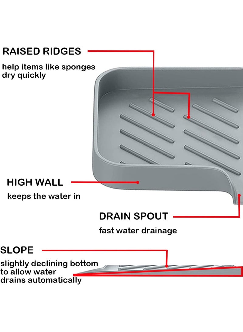 موثوقية التنبؤ طبق صابون من السيليكون للحمام مع فوهة تصريف، صينية صابون المطبخ مع تصريف، طبق حوض ذاتي التصريف، حامل اسفنجة، منظم لموزع زجاجات التنظيف - Image 4