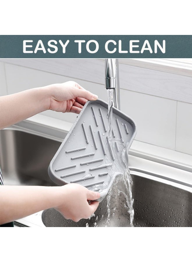 موثوقية التنبؤ طبق صابون من السيليكون للحمام مع فوهة تصريف، صينية صابون المطبخ مع تصريف، طبق حوض ذاتي التصريف، حامل اسفنجة، منظم لموزع زجاجات التنظيف - Image 3