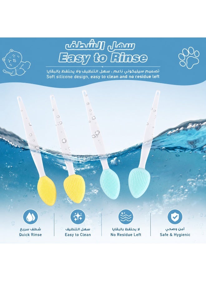 6 PCS Double-Sided Silicone Cat Grooming Brush Set, Soft Pet Chin & Face Cleaning Brush for Blackhead & Cat Acne Care, Gentle Exfoliating Massage Brush with Fine Bristles for Cats, Kittens, Puppies & Small Pets, Yellow, Pink & Green - Image 4
