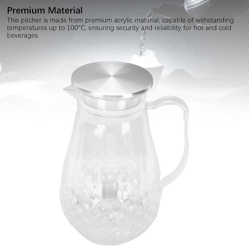 Water Pitcher, 1500ml Heat Proof Clear Acrylic Pitcher, Beverage Jug with Handle Lid for Cold Hot Beverages Fruit Tea Iced Tea - Image 4