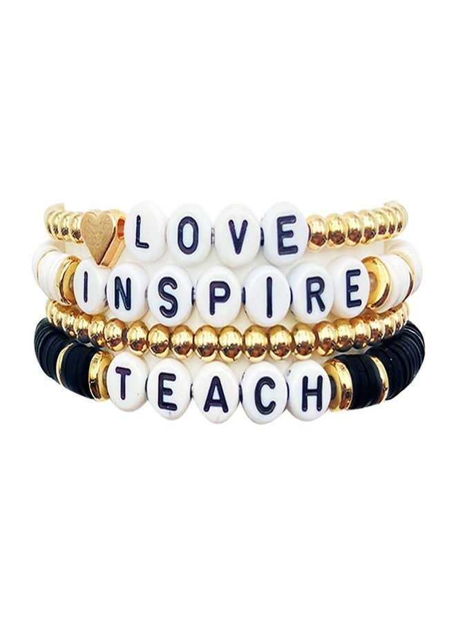 Pingyongchang Beaded Teacher Bracelet Mixed Color Polymer Clay for Women - Bohemian Handmade Appreciation Gift - Love Teach Inspire - Black - Image 5