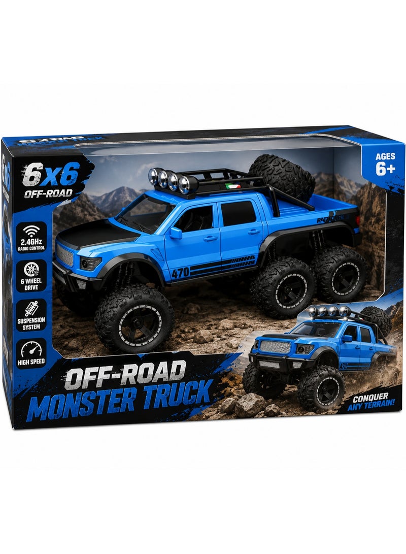1:16 Scale 6x6 Off-Road Monster Truck Inertia Vehicle with Lights and Sound, Blue