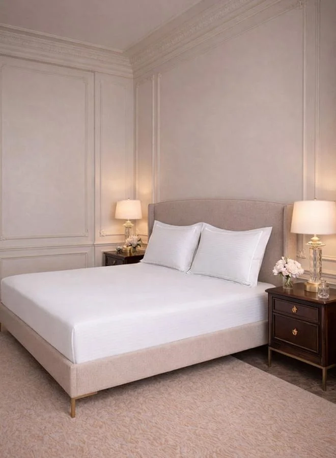 Mulberry Living 100% Cotton 3-Pieces Bedding Set, Linear Luxe - White