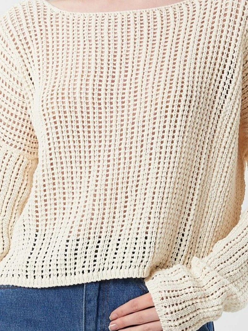 Mixray Natural Mixray Openwork Boat Neck Crop Knit Top for Women | Best Price UAE