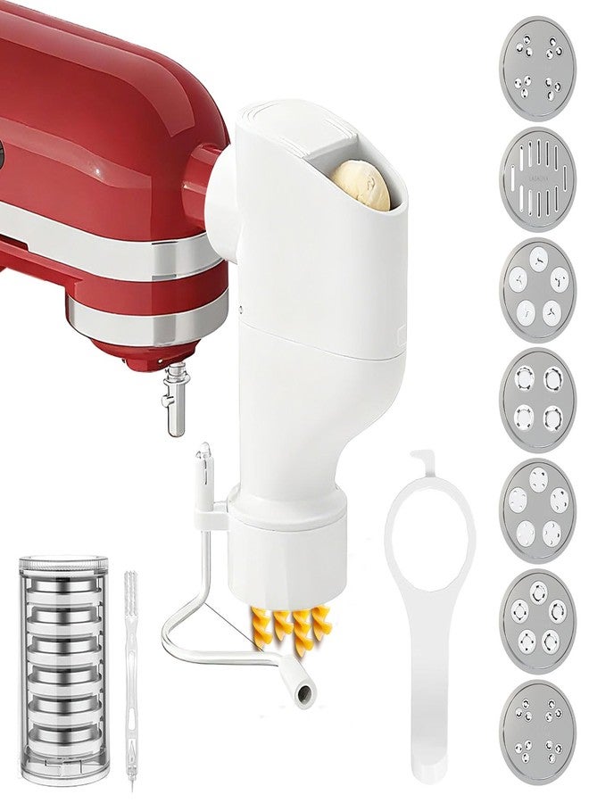 Akiosk Gourmet Pasta Press Attachment for KitchenAid Stand Mixers, Pasta Maker Attachments with 7 Interchangeable Pasta Plates, Kitchen aid Pasta Attachment for Spaghetti Bucatini Fusilli l Macaroni - Image 1
