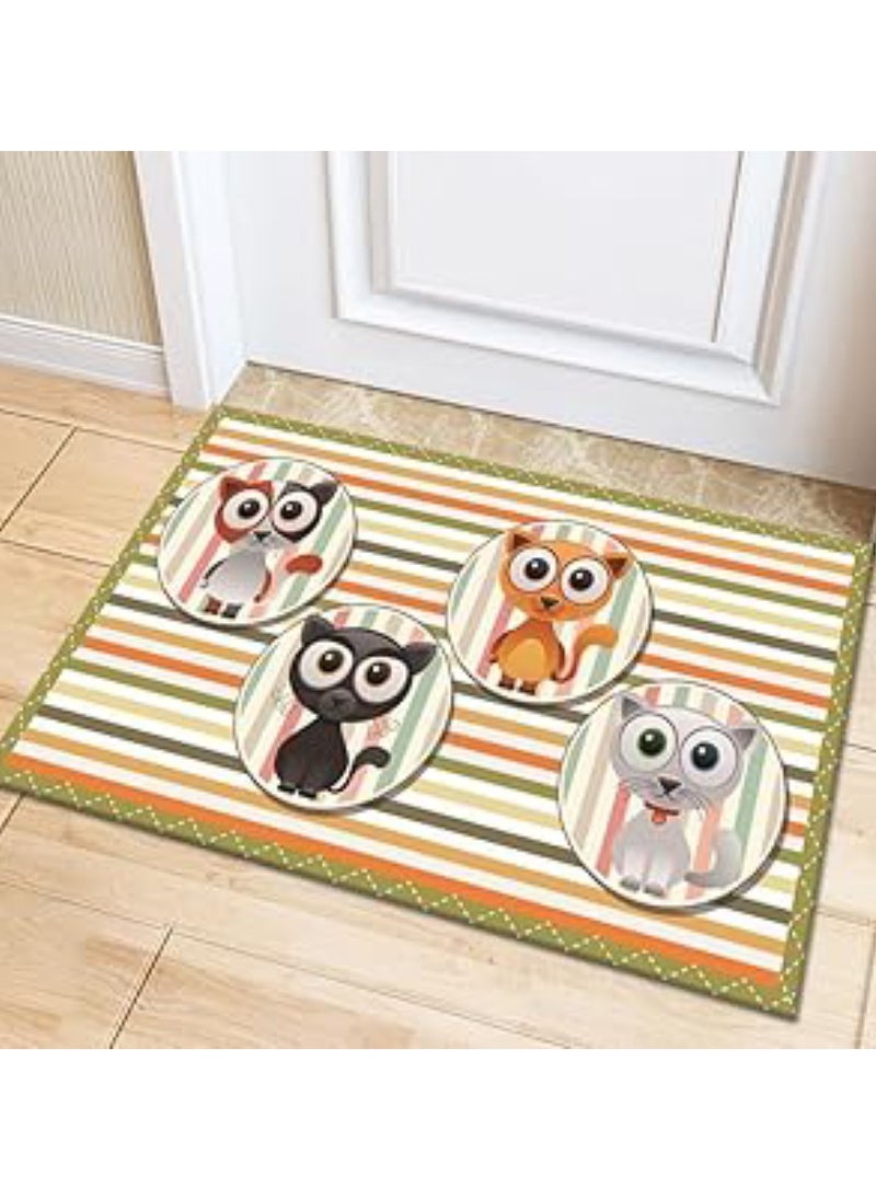 LESTER LESTER Bathroom Mat, Quick Drying Bathroom Carpet, Non-Slip Entrance Doormat Diatom Leather Skin Floor Mats Home Decor Set Bathroom Mat Rectangle Shape Cats Design Multi-Colors 50x80cm 