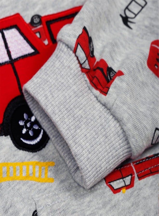 NUBEEHOHO Toddler Boy Sweatshirt Kid Fire Truck Gray Hoodie Long Sleeve Shirt Winter Clothes Cotton Outerwear 3T/8223 - Image 4