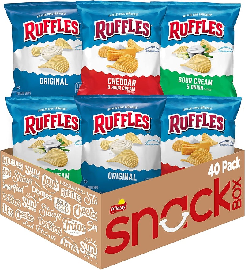 Ruffles Potato Chips Variety Pack - 40 Count with Original, Cheddar & Sour Cream, and Sour Cream & Onion Flavors - Image 1