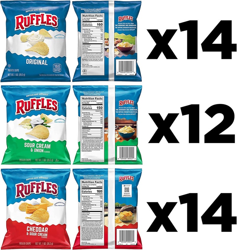 Ruffles Potato Chips Variety Pack - 40 Count with Original, Cheddar & Sour Cream, and Sour Cream & Onion Flavors - Image 2