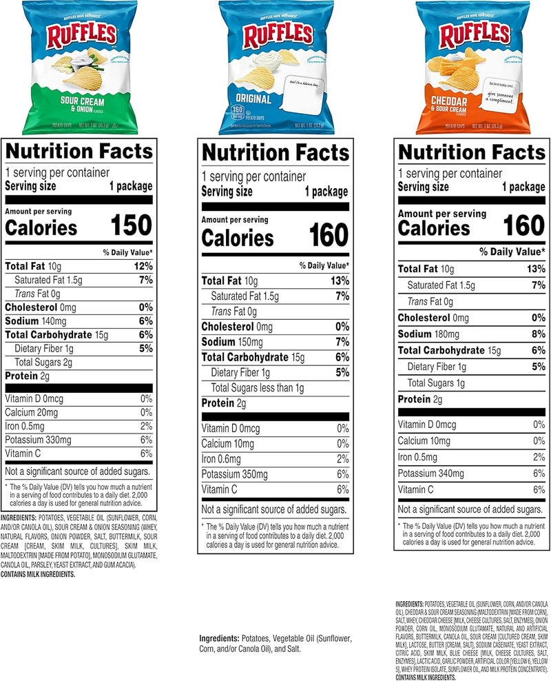 Ruffles Potato Chips Variety Pack - 40 Count with Original, Cheddar & Sour Cream, and Sour Cream & Onion Flavors - Image 3