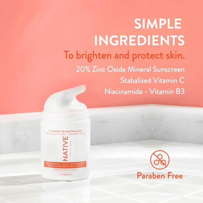 Native Brightening Daily Facial Moisturizer Gentle Face Lotion Hydrating Cream for Women and Men with Vitamin C B3 & SPF 30 Lightweight Non Greasy Formula - 1.7 fl oz - Image 4