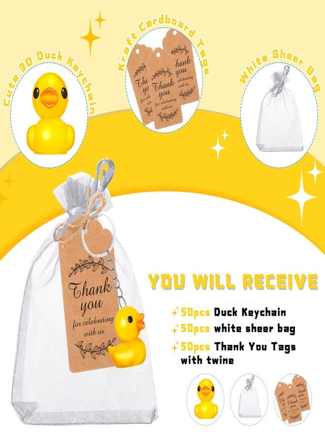 Kenning 200 Pieces Duck Keychain Bulk Vivid Yellow Mini Rubber Duck Key Chain Thank You Tags White Gift Bags with Rope Pendant Accessories for Birthday Party Baby Shower Favors - Image 5