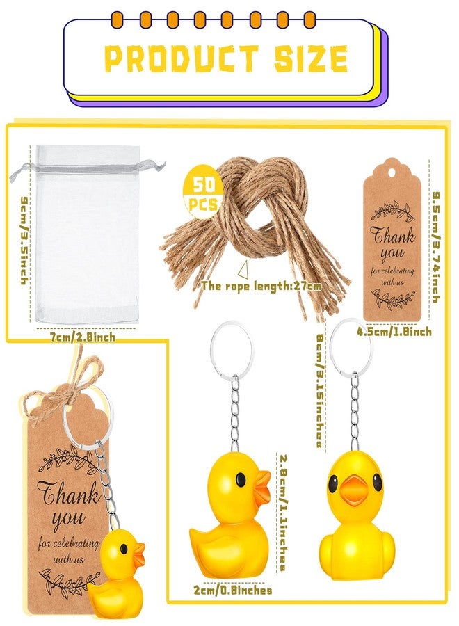 Kenning 200 Pieces Duck Keychain Bulk Vivid Yellow Mini Rubber Duck Key Chain Thank You Tags White Gift Bags with Rope Pendant Accessories for Birthday Party Baby Shower Favors - Image 4