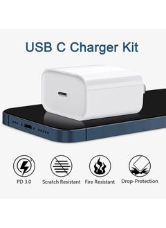 ELTRAZONE 20W PD Charger for iPhone 14 | iPhone 14 Pro Type C Power Charger Adapter with USB C to Light-ning Cable Compatible for iPhone Charger 13, 12, 11, X and Later Series (Charger) - White  - Image 3