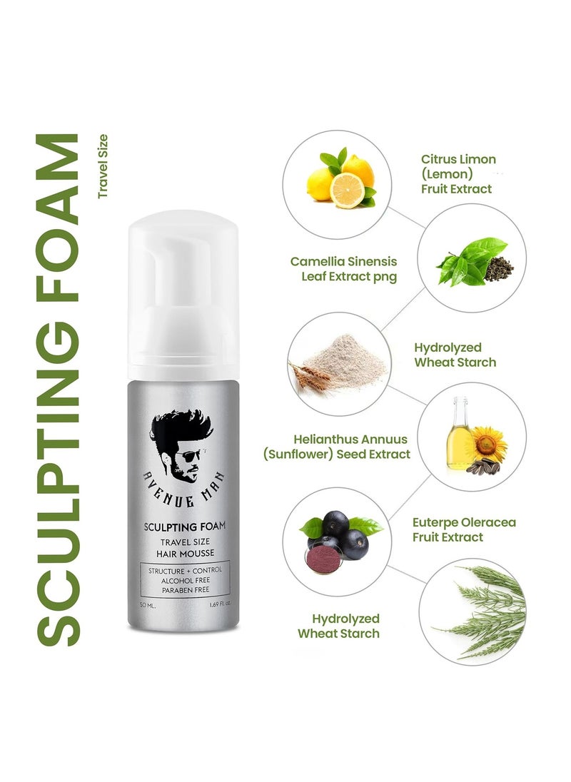 Avenue Man - Avenue Man Sculpting Foam for Men - Travel Size (1.69 oz) - Firm Hold Volumizing Hair Mousse with Herbal Extracts Styling Products - Alcohol Free - Image 1