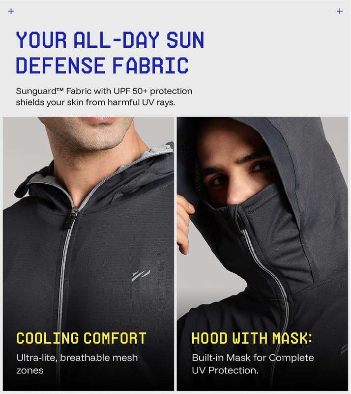 BLUE TYGA Men Sunscreen Standard Length Nylon Blend Jacket 2.0 - Advanced Protection from Sun & Pollution - Charcoal Grey 2XL - Image 5