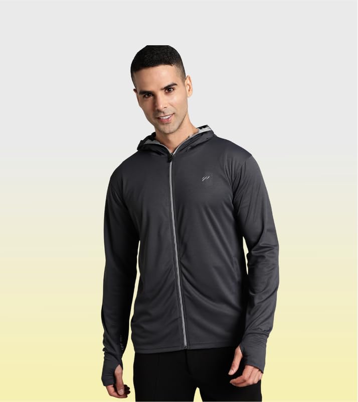 BLUE TYGA Men Sunscreen Standard Length Nylon Blend Jacket 2.0 - Advanced Protection from Sun & Pollution - Charcoal Grey 2XL - Image 2