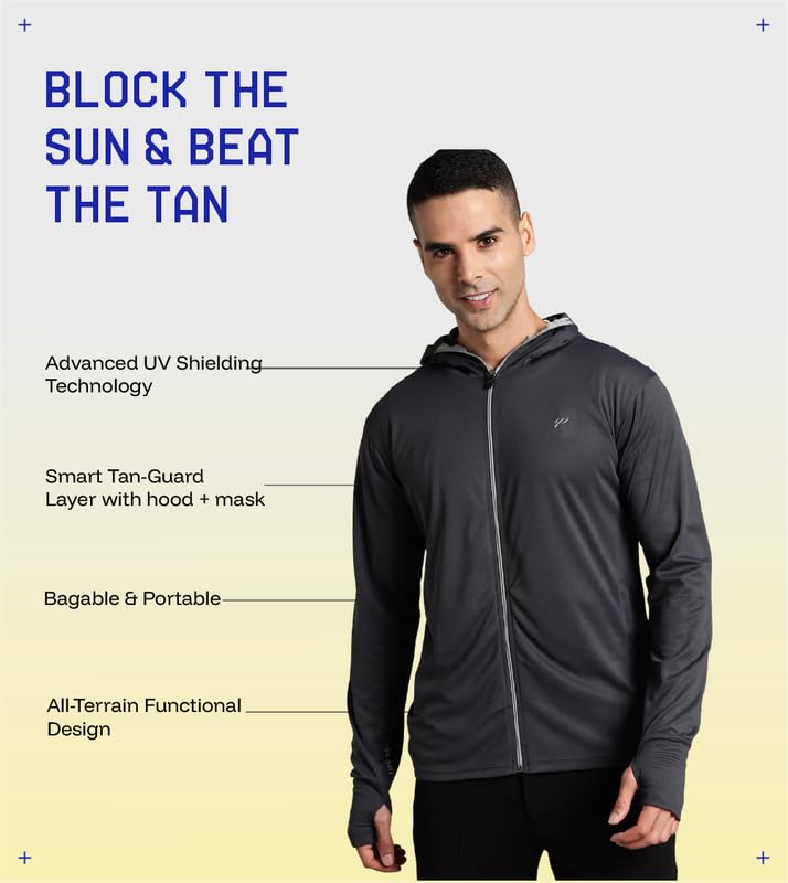 BLUE TYGA Men Sunscreen Standard Length Nylon Blend Jacket 2.0 - Advanced Protection from Sun & Pollution - Charcoal Grey 2XL - Image 3