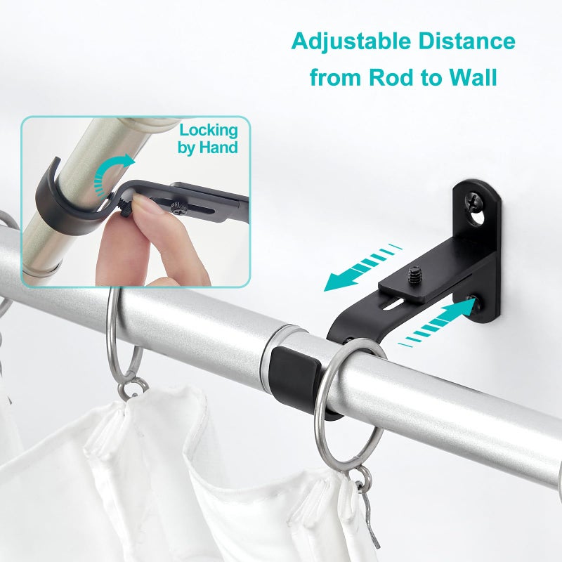 AMZSEVEN Adjustable Curtain Rod Brackets, Metal Window Drapery Rod Hanger Holders Hooks for 1 inch Rods (Black, Set of 3) - Image 4