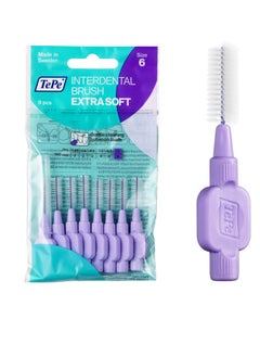Tepe TEPE Interdental Brush Extra Soft, Supersoft Dental Brush for Teeth Cleaning, Pack of 8, 1.1 mm, Large Gaps, Purple, Size 6  - Image 1