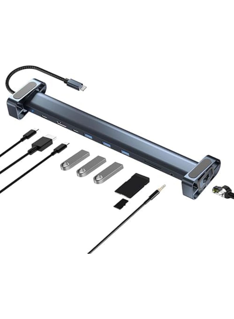 Barakah USB C Hub Multiport Adapter, 10-in-1 Docking Station with 4K HDMI, USB-C, 3 USB 3.0 Ports, SD/TF Card Reader, Audio, 100W PD, RJ45 Ethernet, Compatible with MacBook Pro/Air, Dell, HP, Lenovo (Black) - Image 1