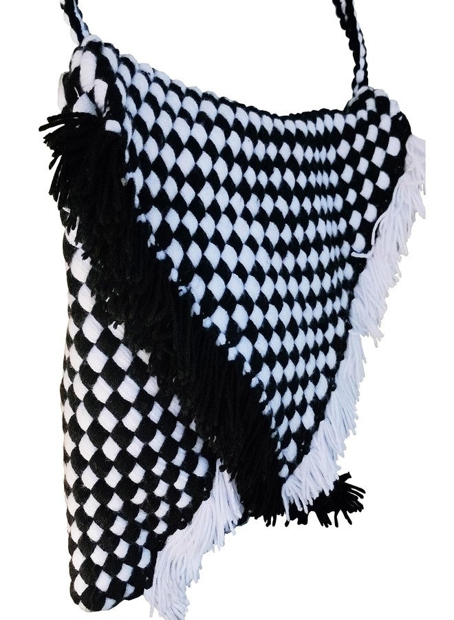 CRM TRADERS Handcrafts Eco-Friendly Multipurpose Uses Woolen Hand Bag With Zip and Handle for Men and Women - Black and White - Image 2