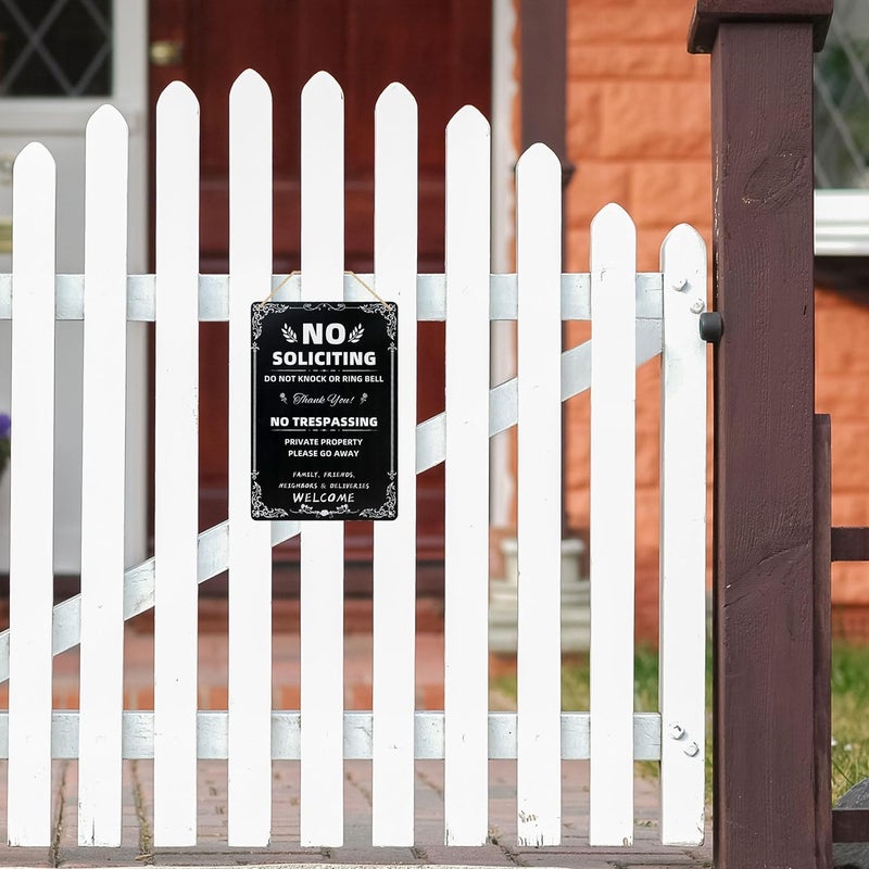 CVNDKN Daily Decorative Signs No Soliciting Chic Metal Signs for Outdoor Yard Signs or Indoor-NO SOLICITING DO NOT KNOCK OR RING BELL-NO TRESPASSING PRIVATE PROPERTY - Image 3