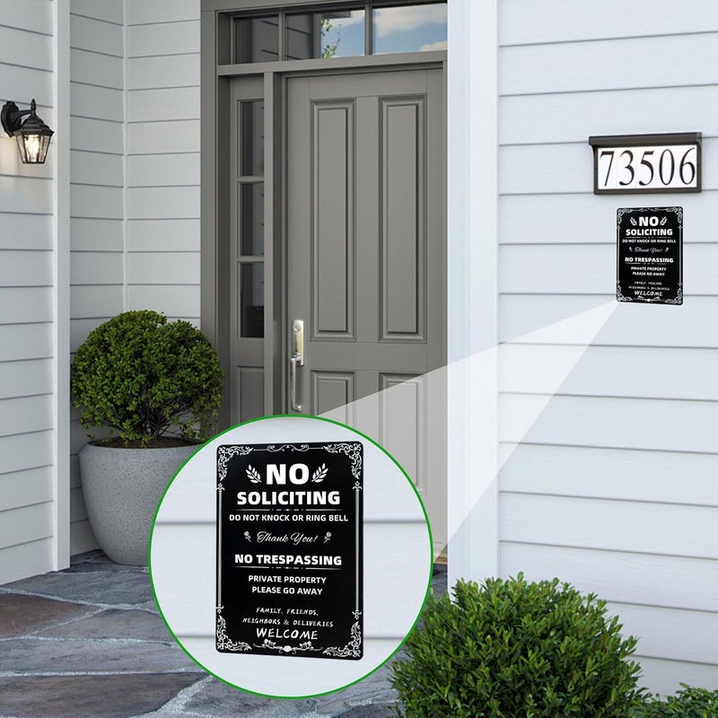 CVNDKN Daily Decorative Signs No Soliciting Chic Metal Signs for Outdoor Yard Signs or Indoor-NO SOLICITING DO NOT KNOCK OR RING BELL-NO TRESPASSING PRIVATE PROPERTY - Image 4