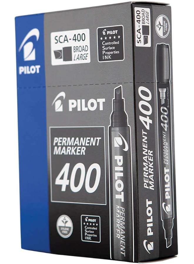 بايلوت مجموعة أقلام تحديد دائمة Sca 400 B مكونة من 12 قلمًا بطرف مشطوف أسود - Image 3