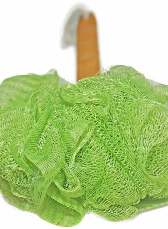JINS-Hung Shower Loofah Body & Back Scrubber - Exfoliating Loofah Bath Brush On a Stick - With Long Wooden Handle Back Brush For Men & Women - Easy Reach Body Wash & Lotion Applicator（ 2 PACK- White&Green） - Image 4
