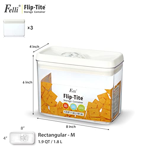 Felli Flip Tite Storage Container with Lid 4” RECTANGULAR Airtight Ring Flip Top, Stackable Kitchen Counter Pantry Organizer Acrylic Canister Jar for Pasta Spaghetti Cereal Granola Coffee (1.9qt) - Image 3