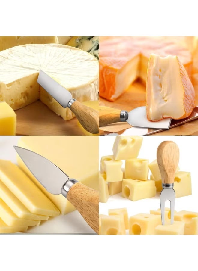 طقم أدوات تقطيع وتقديم الجبن – 4 قطع متنوعة بمقابض خشبية للمطبخ والحفلات وتقديم الأجبان - Image 1