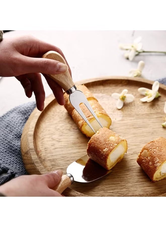 طقم أدوات تقطيع وتقديم الجبن – 4 قطع متنوعة بمقابض خشبية للمطبخ والحفلات وتقديم الأجبان - Image 3