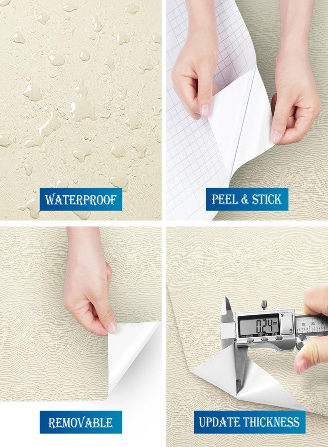 FunStick Thick Beige Fabric Wallpaper Peel and Stick Textured Cream for Bedroom Bathroom Paintable Removable Contact Paper for Cabinets Walls Waterproof 15.8"x80" - Image 4
