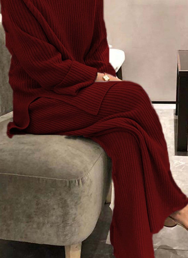 YUNIQEE طقم بلوزة وسروال مخطط باللون الماروني للنساء - Image 2