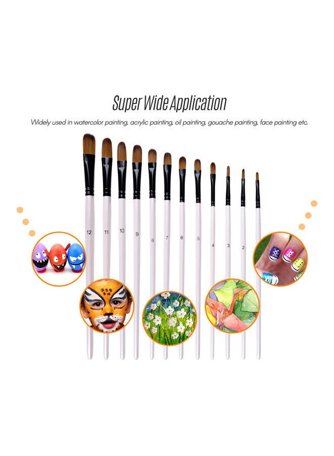 NIBEMINENT 12-Piece Filbert Paint Brush Set White/Black/Brown - Image 2