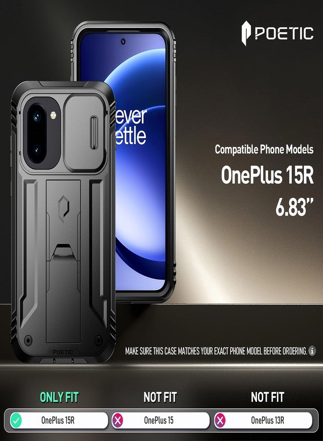 Poetic Revolution Case for OnePlus 15R 5G, [Slide Camera Cover], [20FT Mil-Grade Drop Tested], Full-Body Military Grade Rugged Dual-Layer Shockproof Cover with Kickstand, Black - Image 2