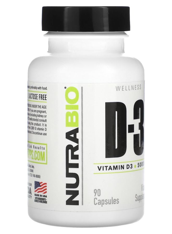 NutraBio Vitamin D-3 125 mcg (5000 IU) 90 Capsules - Image 2