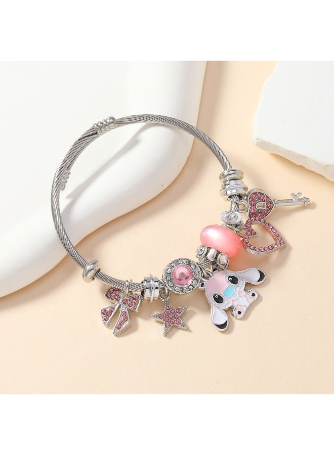 JAYATO Pink Stitch Bracelet with Cute Cartoon Stitch Adjustable Metal Handwoven Bracelet Jewelry, Birthday Gift for Girls - Image 4