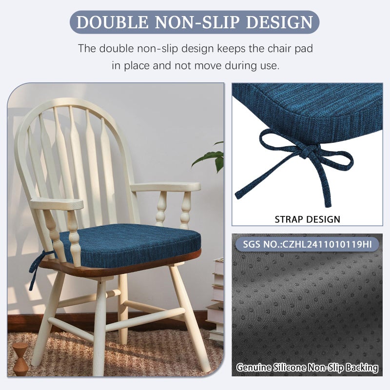 baibu Kitchen Chair Cushions, Dual-Layer Patented Design Molded Memory Foam Dining Chair Pads with Ties and Washable Cover, 17" x 16" x 2", Blue - Image 5