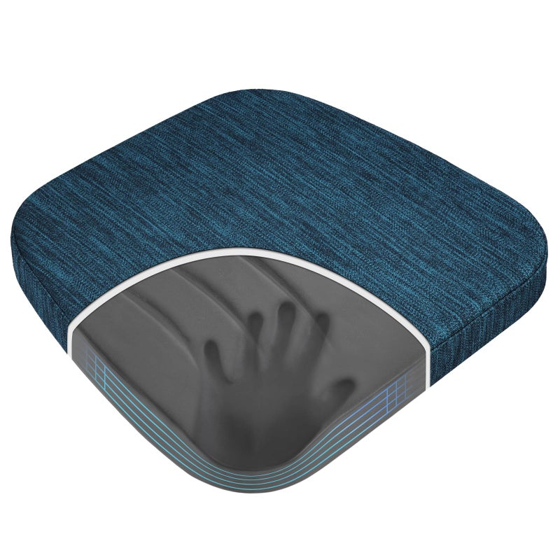 baibu Kitchen Chair Cushions, Dual-Layer Patented Design Molded Memory Foam Dining Chair Pads with Ties and Washable Cover, 17" x 16" x 2", Blue - Image 1